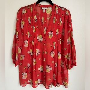 Joie red, floral, sheer blouse, size small